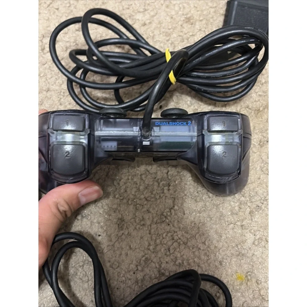 Lot Of 3 Sony Ps2 Controllers Clear Smoke Transparent Blue And Original Black